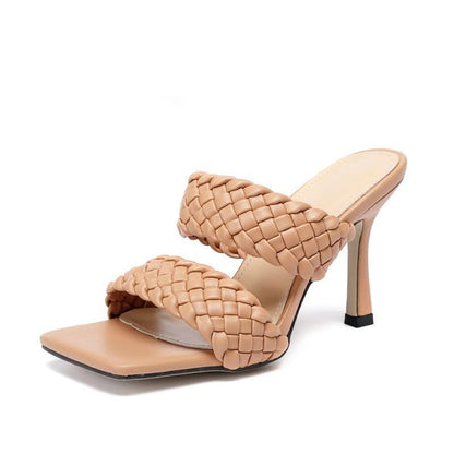 Woven Strap High-Heeled Sandals