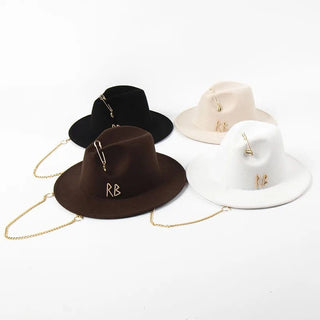 Fedora Hat with Metal Chain Strap - Mabel Love Co - Apparel & Accessories