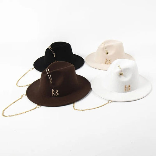 Fedora Hat with Metal Chain Strap