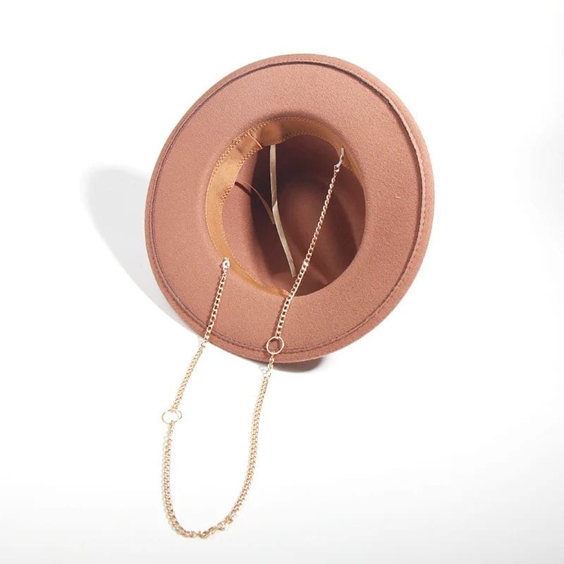 Fedora Hat with Metal Chain Strap