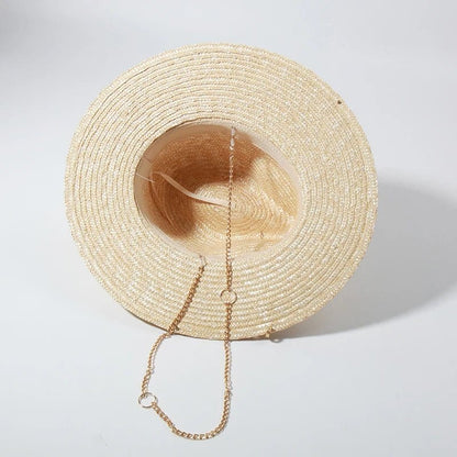 Fedora Straw Hat with Chain Strap