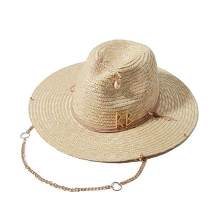 Fedora Straw Hat with Chain Strap - Mabel Love Co - Apparel & Accessories