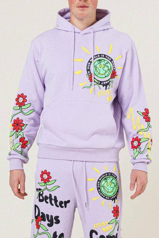 FLOWER GRAPHIC TERRY PULLOVER, 