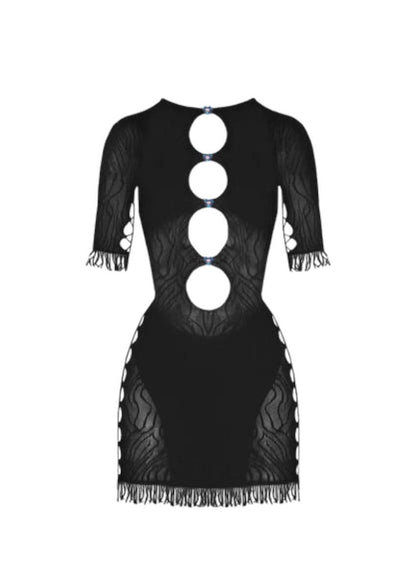white fishnet bodycon dress One Shoulder Pearl Fishnet Mini Dress