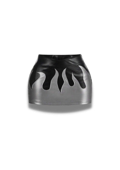 Flame Black leather mini skirt