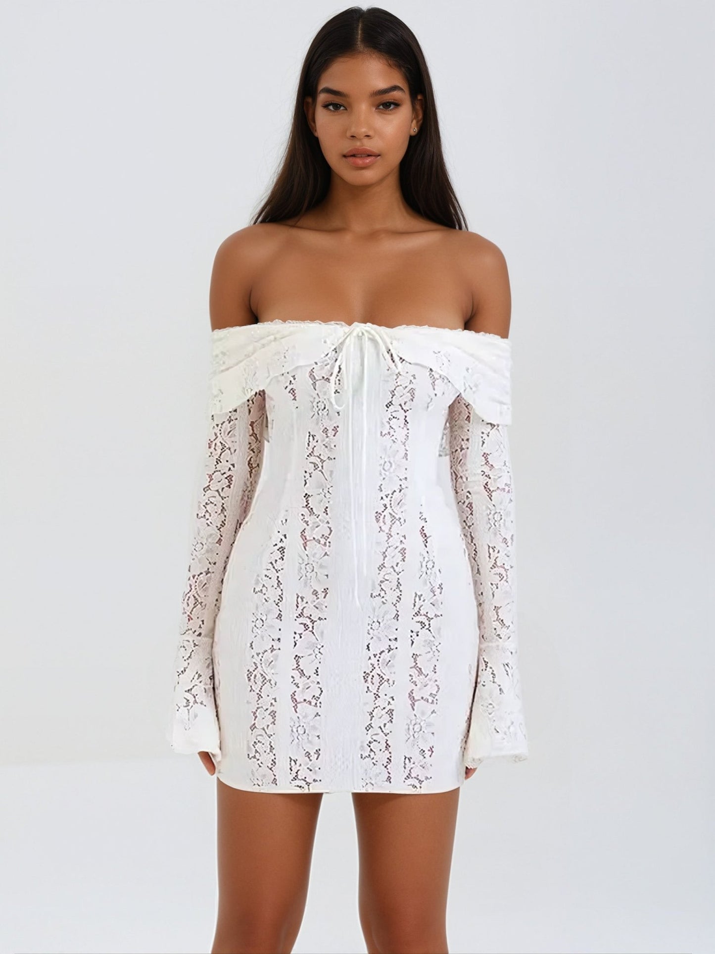 Floral Lace Off - Shoulder Mini Dress