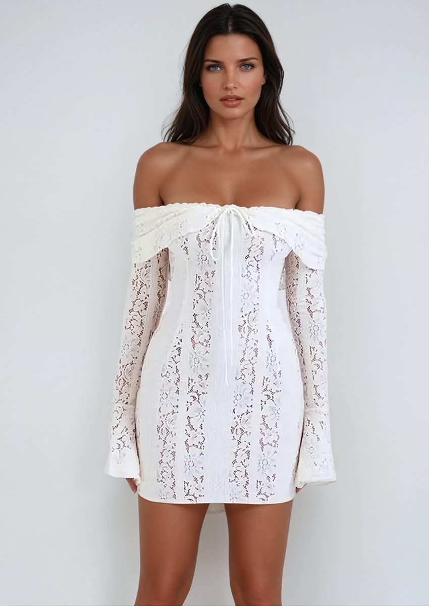 Floral Lace Off-Shoulder Mini Dress | Mabel Love Co. Floral Lace Off-Shoulder Mini Dress | Mabel Love Co.