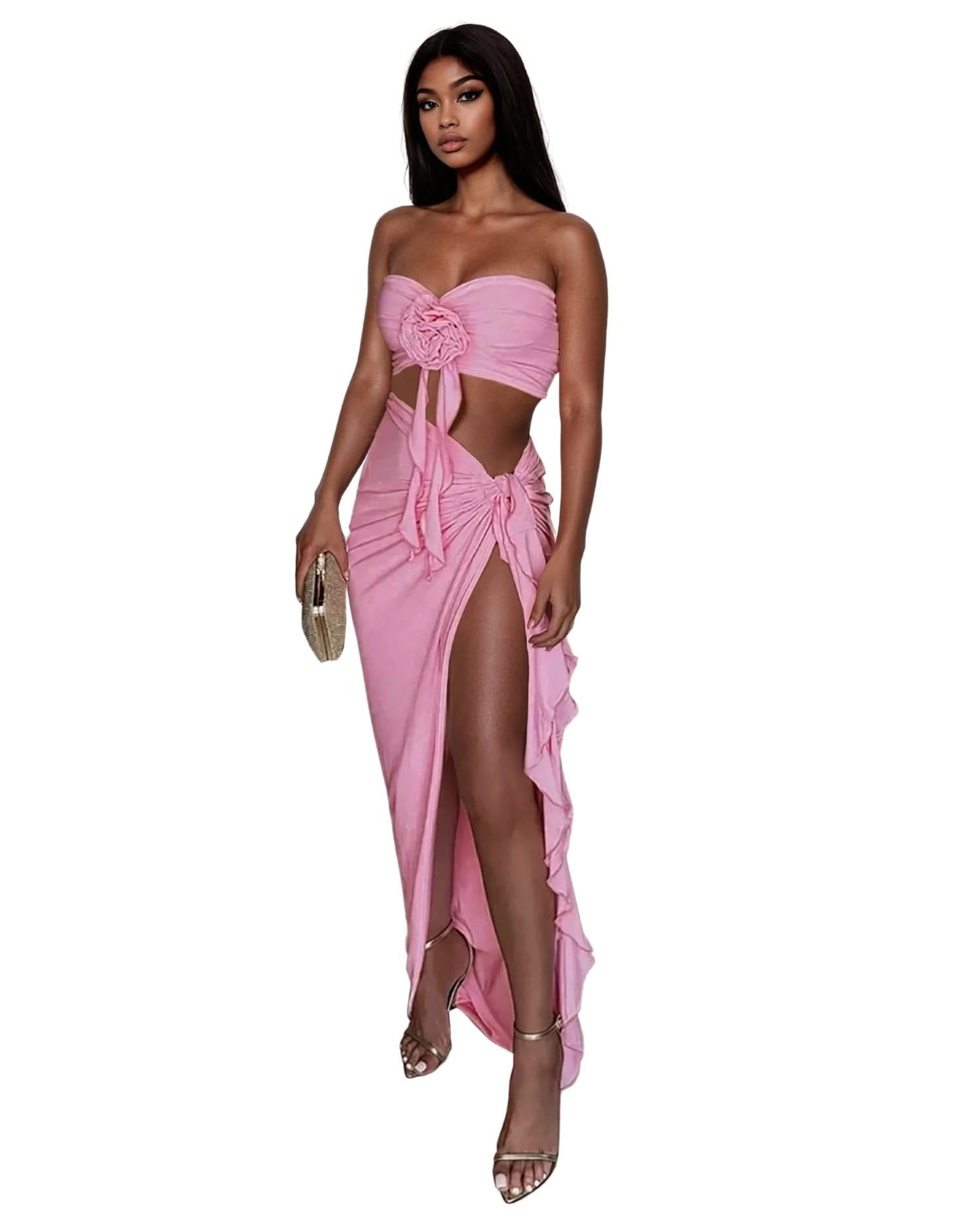 Floral Matching Set Sexy Y2K Outfit, Pink / L Floral Matching Set Sexy Y2K Outfit, Pink / L