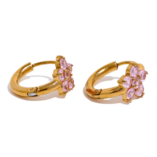 Pink Floral Orbits Hoop Earrings