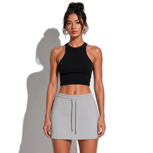 Essential Drawstring Skirt — Flower Gray close-up