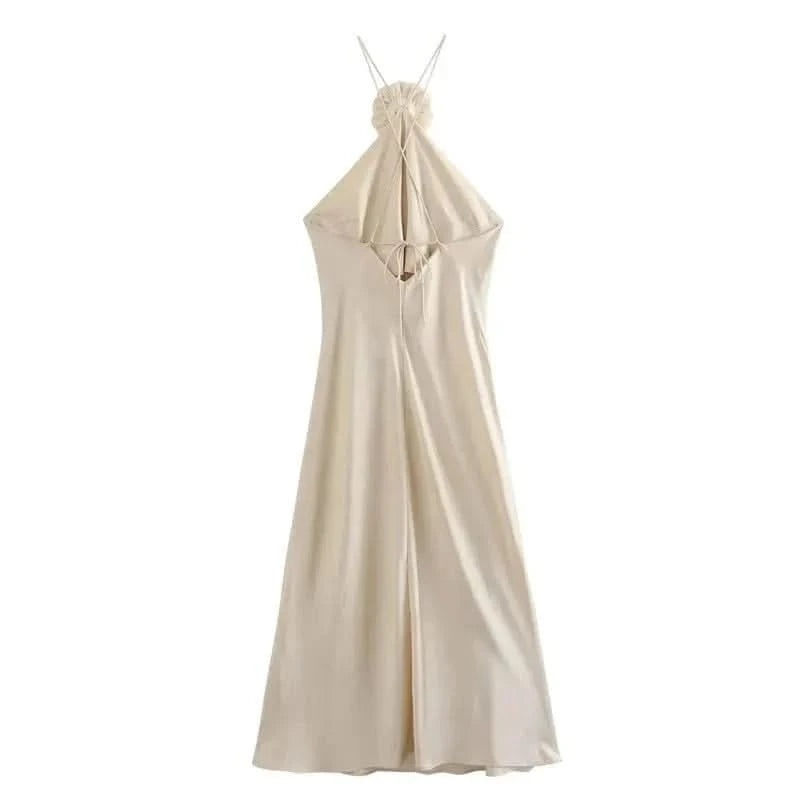 Susie Flower Satin Dress Champagne / M Susie Flower Satin Dress Champagne / M