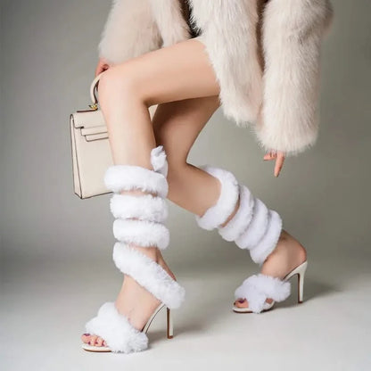Fluffy Faux Fur Heels Mabel Love Co