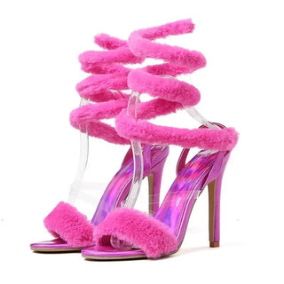 Fluffy Spiral Wrap Heeled Sandals