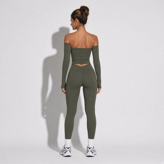 Yoga Long sleeved Fitness Top — Forest green back