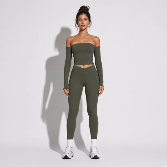 Yoga Long sleeved Fitness Top — Forest green front
