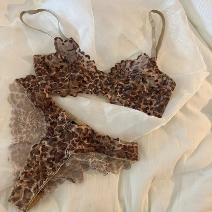 French Thin Leopard Print Lingerie Set