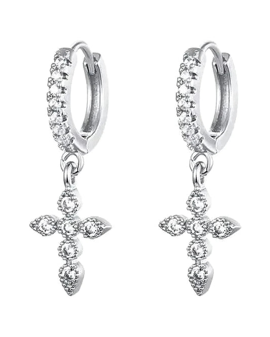 Silver Cross Hoop Earrings — silver front