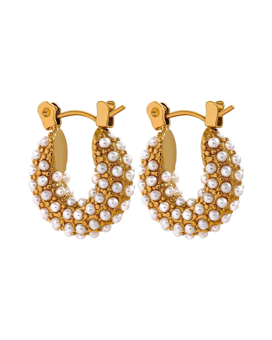 Pearl Cascade Hoop Earrings — front