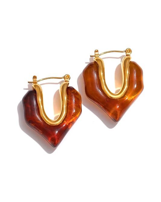 Resin Lava Hoop Earrings — gold front