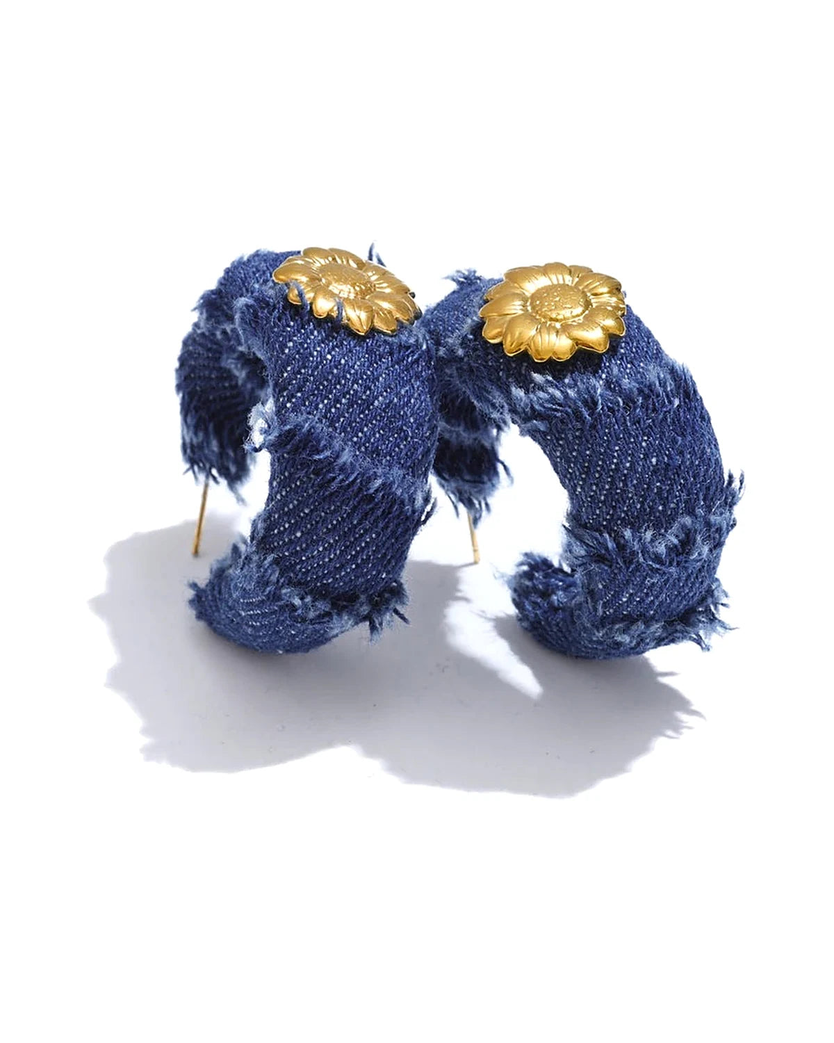 Blue Denim Flower Earrings - Trendy Steel Style — front