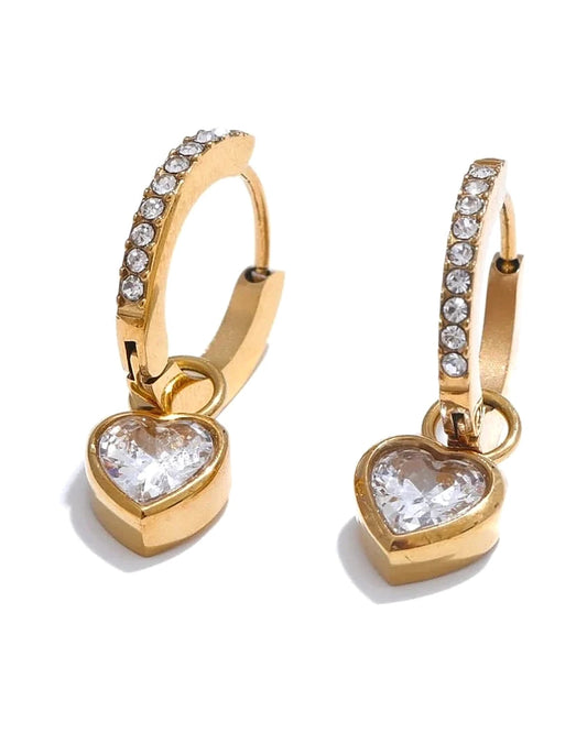 Love Drop Earrings – Elegant Heart Hoop Earrings — gold front