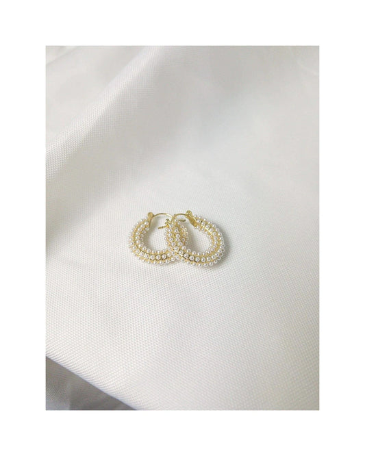 Gold Small Beaded Hoops — gold front