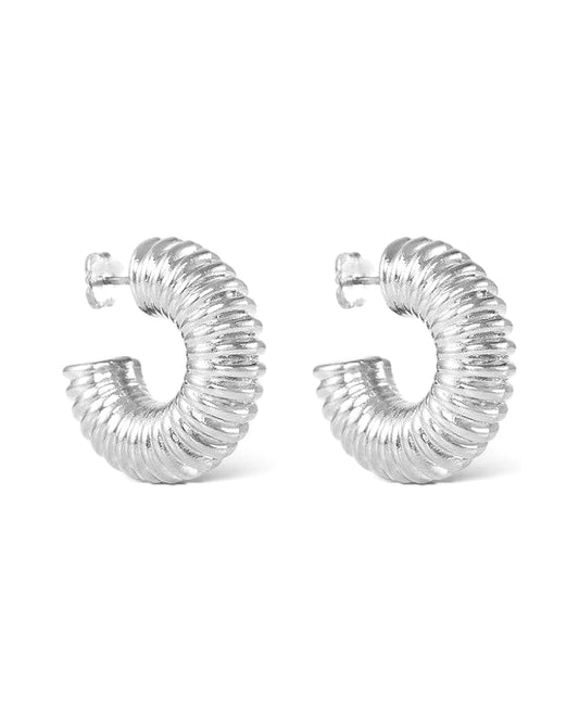 Chunky Spring Silver Hoops — silver front