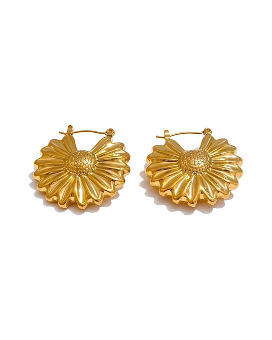 Sunlit Daisy Hoop Earrings — gold front