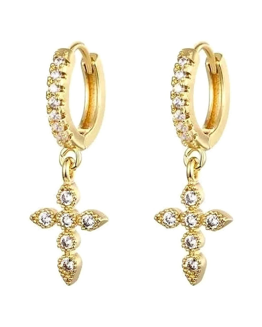 Gold Cross Hoop Earrings — gold front