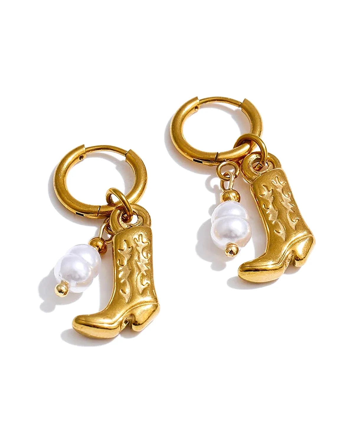 Cowgirl Pearl Gold-color Hoop Earrings — gold front