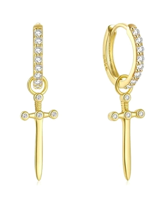 Cross Dagger Hoop Earrings — front