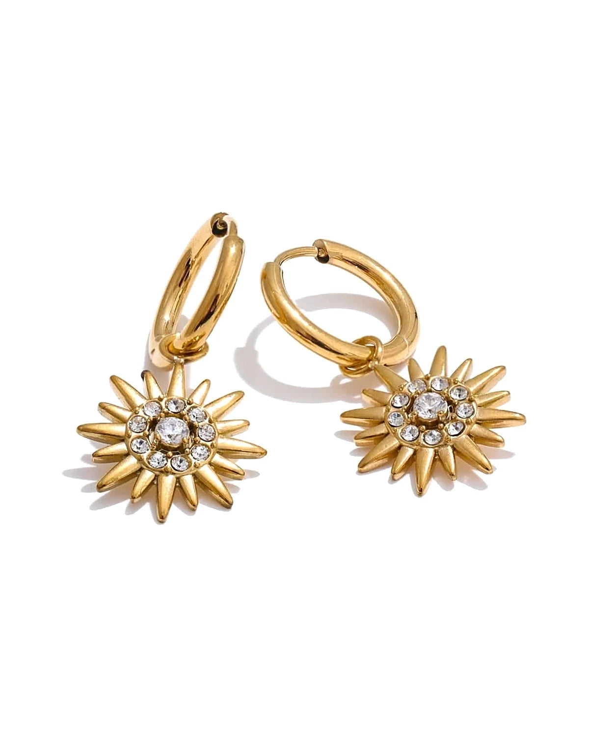 Sun Drop Hoop Earrings - Exquisite Zirconia Sparkle — gold front
