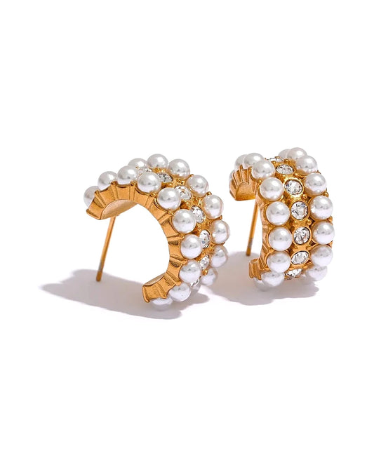 Ornate Pearls Hoop Earrings — gold front