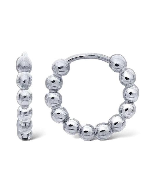 Silver Beaded Hoop Earrings — front