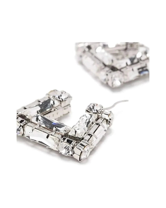 Large Rhinestone Square Hoop Earrings — front