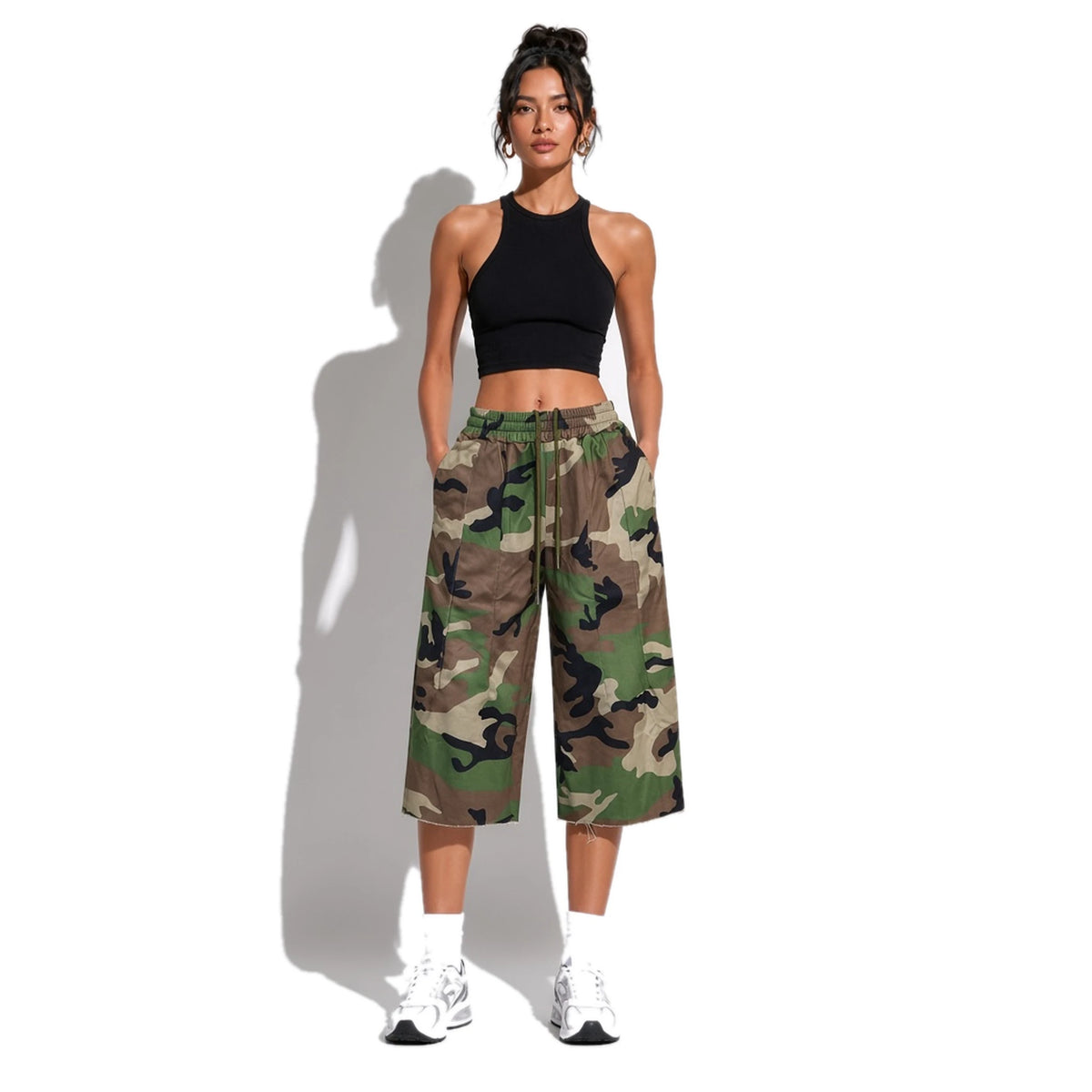 Camo Raw Hem Bermuda Shorts — front