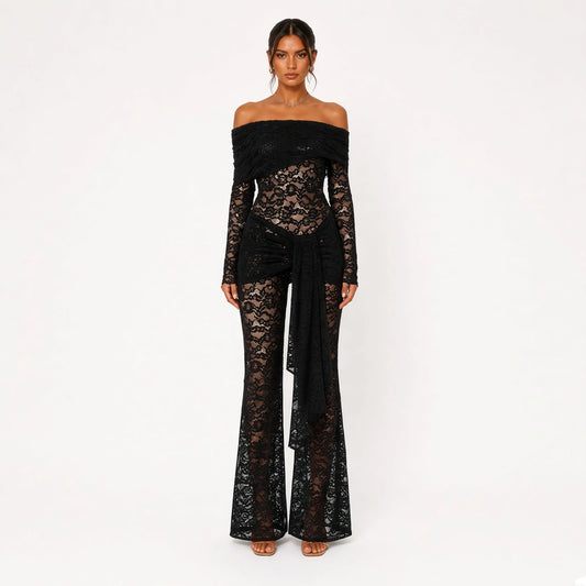 Kat Black Lace Jumpsuit — front