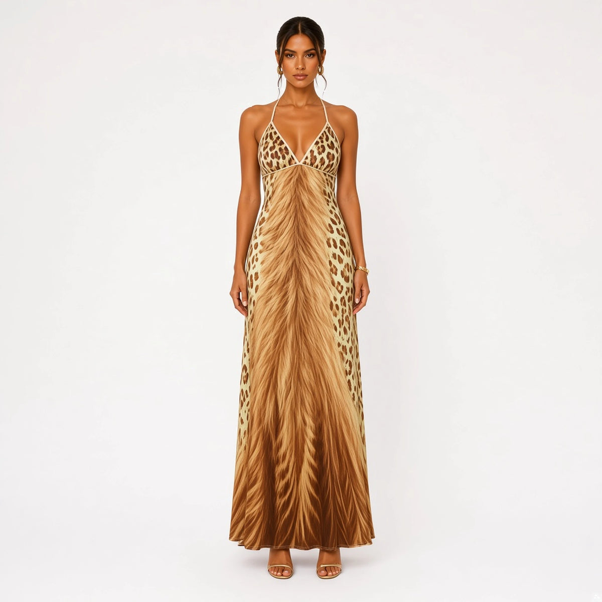 V-Neck Leopard Maxi Dress — front