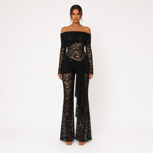 Kat Black Lace Jumpsuit — front detail