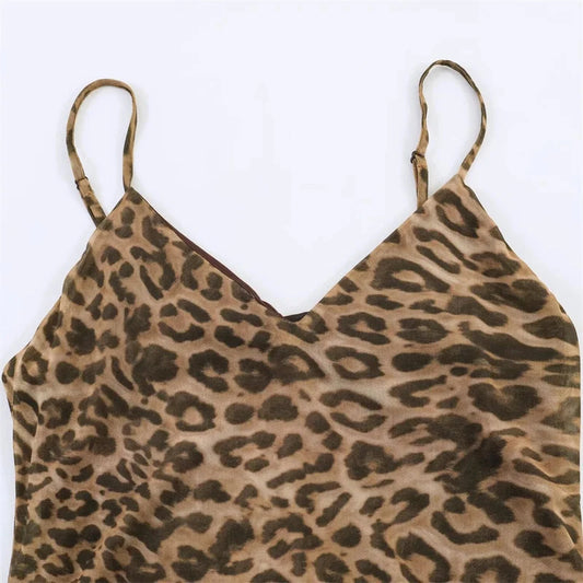 Leopard Print V-Neck Maxi Dress — front neckline detail