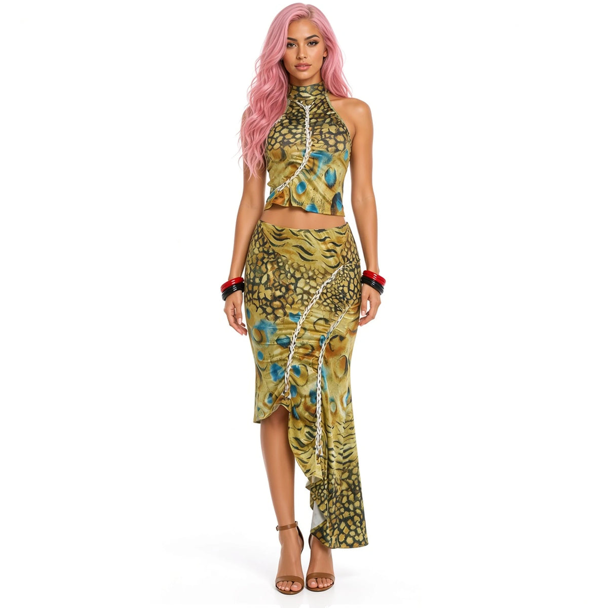 Halter Peacock Two-Piece Set — front