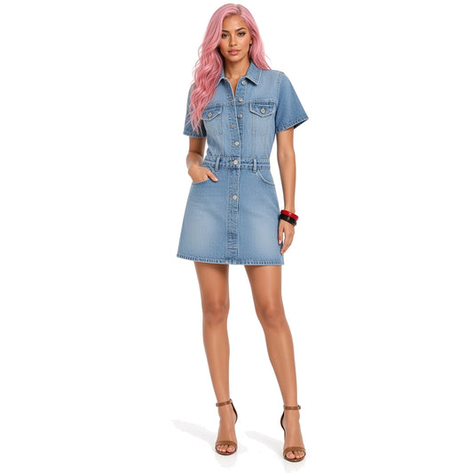 Blue Denim Summer Dress - Casual Chic Style — front
