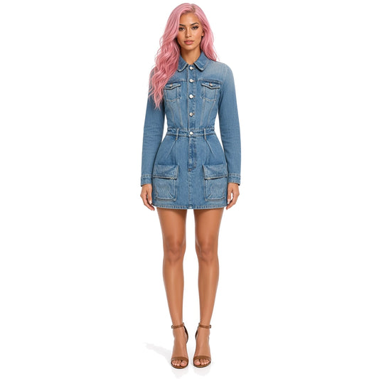 Mini Denim Dress 3 Piece Set — front