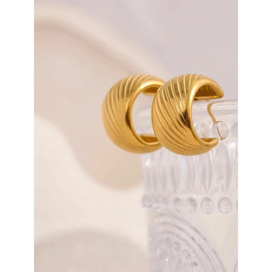 Gold Gilded Grooves Hoop Earrings