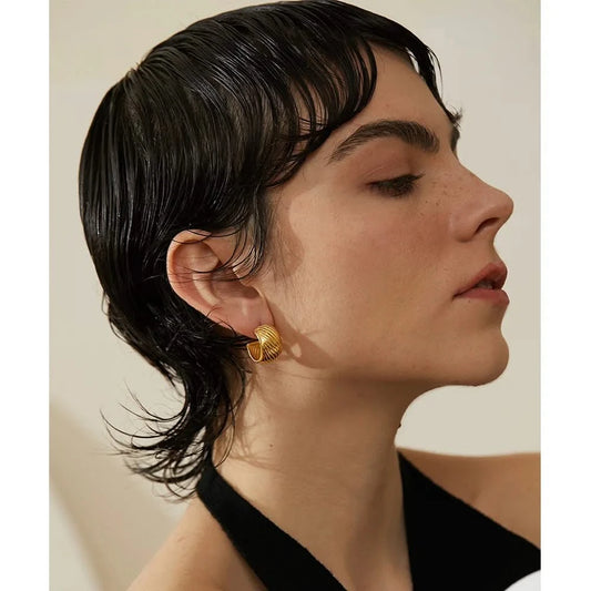 Gold Gilded Grooves Hoop Earrings
