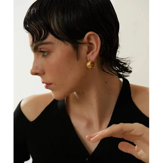 Gold Gilded Grooves Hoop Earrings