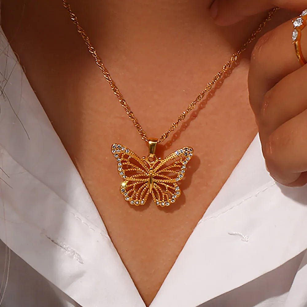 Sample wearing of Gold Butterfly Necklace