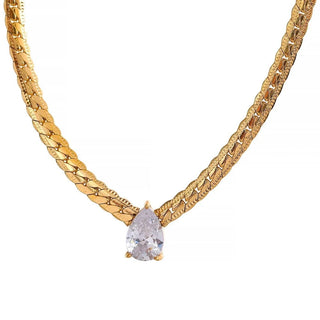 Gold Chain Necklace with White Cubic Zirconia - Mabel Love Co - Necklaces