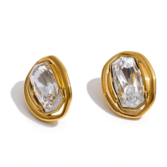 Molten Bezel Crystal Stud Earrings — gold clear front