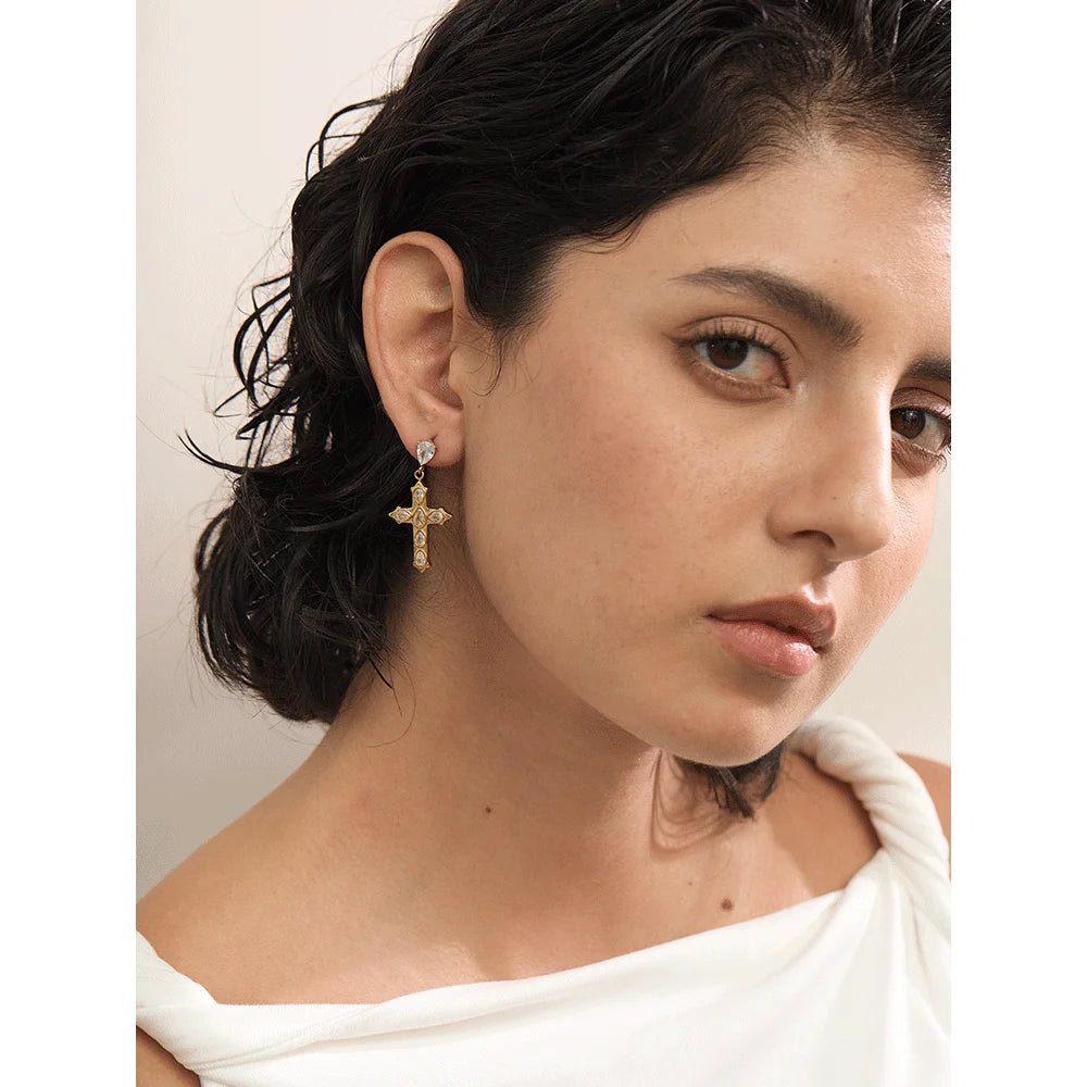 Gold cross earrings